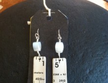 Aluminum ruler and white bead earrings