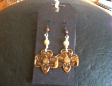 Girl Scout pin and pearls earrings #434