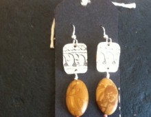 Indian tray and fossil bead earrings #429