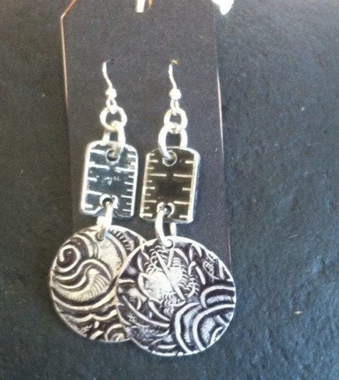 black ruler and aluminum tray earrings #396