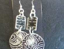 Black ruler and aluminum discs earrings #396