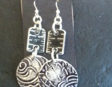 Black ruler and aluminum discs earrings #396