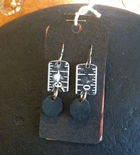 black ruler and blue bingo piece earrings #38