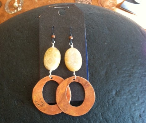 copper rings and bead earrings #432