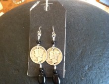 Mercury Head dimes and black bead earrings #300