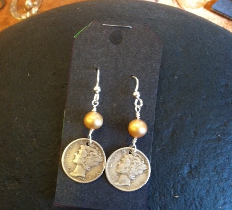 dime and pearl earrings #433