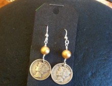 Mercury Head dimes and pearl earrings #433