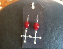 Jacks and red bead earrings #187