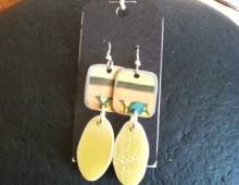 Surfboard “skag” and tin earrings #157